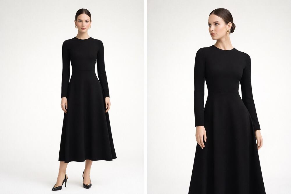 Valentino Garavani Cady Couture Midi Dress Size 50 Black Silk Quit Luxury